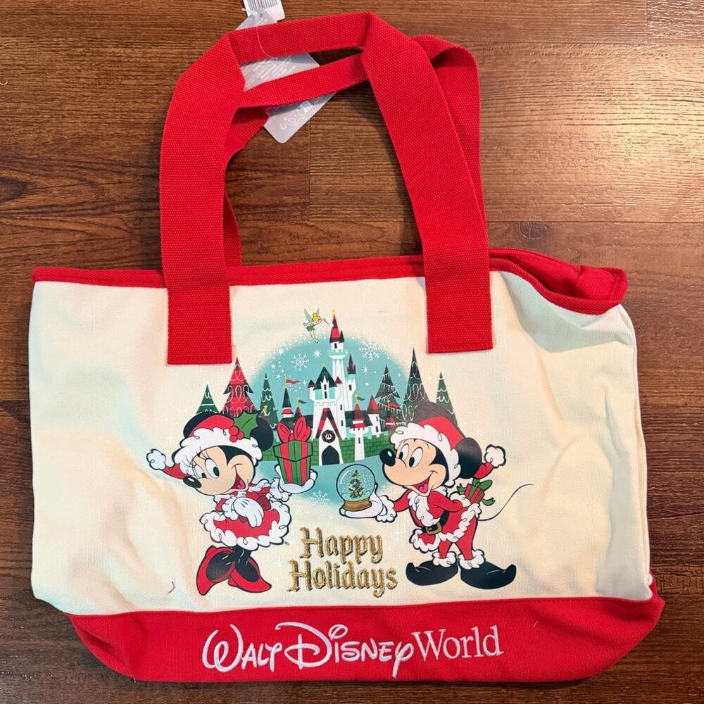 DISNEY CHRISTMAS HAPPY HOLIDAYS WALT DISNEY WORLD CANVAS BAG NWT